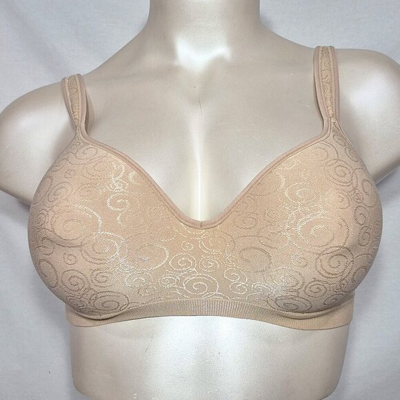 42B Bali 3463 Comfort Revolution Wire Free Bra Beige Scroll Print - Picture 1 of 8